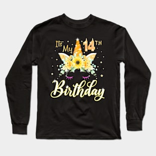 Unicorn Its My 14Th Birthday 14 Years Old Birthday Long Sleeve T-Shirt